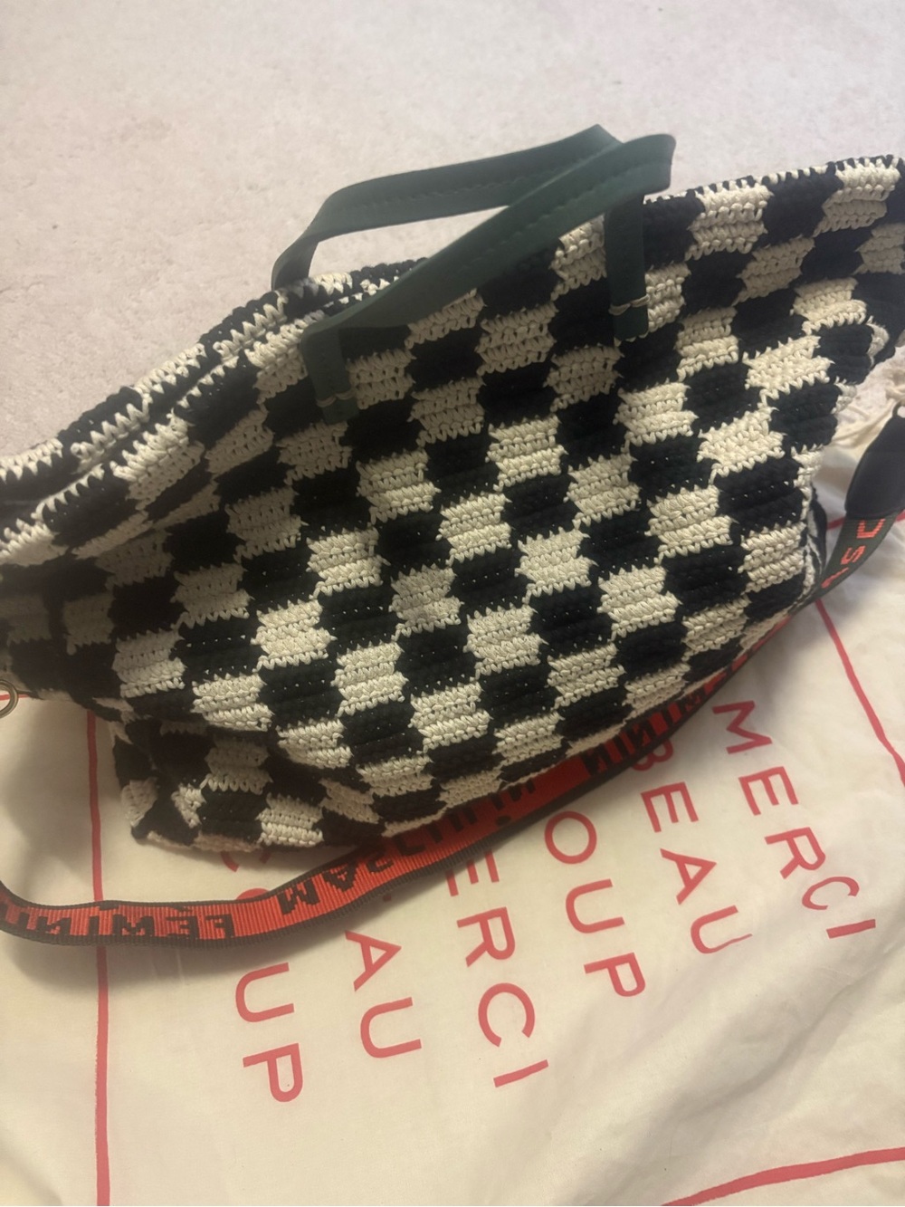 Clare V summer Simple Tote - Black & Cream Crochet Checker Tote - Picture 4 of 15